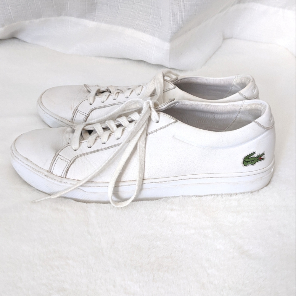 Lacoste women's white leather lace up sneakers